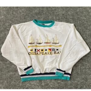 Vintage 80s Sailing Pullover Womens Large Sweater Retro Chesapeake New England
